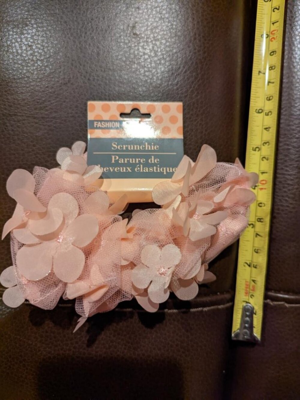 Peach Color Hair Accessories "Scrunchie" with Mesh Design with Flowers